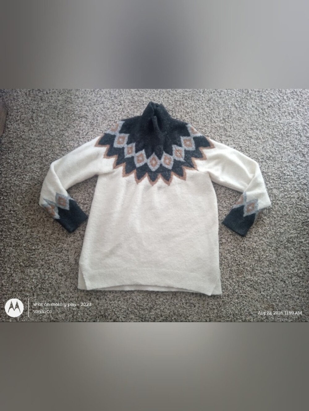 Abercrombie & Fitch Nordic Fair Isle Sweater Long Sleeve Mock Neck White Medium - Picture 2 of 10